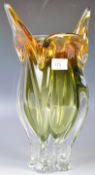ORIGINAL CZECH STUDIO ART GLASS VASE OF MOLAR FORM.