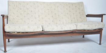 GREAVES AND THOMAS TEAK FRAMED THREE SEATER SOFA SETTEE BY GREAVES AND THOMAS