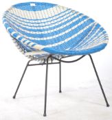 A 20TH CENTURY RETRO BLUE AND WHITE WICKER SATELLITE SPUTNIK CHAIR