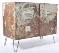 MID CENTURY INDUSTRIAL TWIN DOOR METAL LOCKER RAIS
