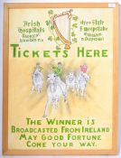 TICKETS HERE OIL ON BOARD IMPRESSION OF A ENAMEL ADVERTISING SIGN