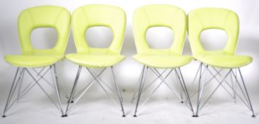 MATCHING SET OF FOUR CONTEMPORARY GREEN LEATHER CHAIRS