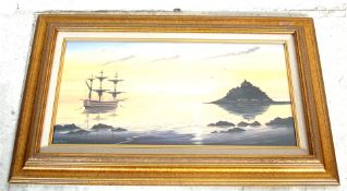 DAVID J YOUNG BRITISH ARTIST DEPICTING A MAN O WAR OF ST MICHAELS MOUNT