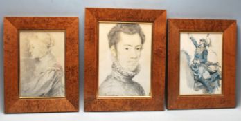 A GROUP OF THREE RETRO BURR WALNUT PICTURE FRAMES