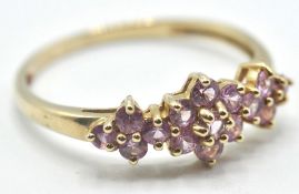 9CT GOLD AND PINK STONE CLUSTER RING