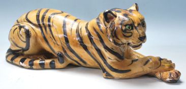 RETRO 20TH CENTURY LARGE PLASTER HAND PAINTED TIGER SCULPTURE