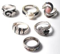 SIX LADIES SILVER DRESS RINGS