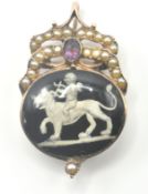 GEORGIAN GOLD, AMETHYST, SEED PEARL AND SULPHIDE LOCKET