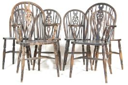 SET OF 6 WHEELBACK OAK 20TH CENTURY COUNTRY DINING CHAIRS