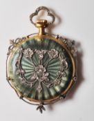 ANTIQUE 18CT GOLD GUILLOCHE ENAMELLED FOB WATCH
