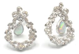 A PAIR OF STAMPED 925 SILVER BELLE EPOCH STYLE EARRINGS SET WITH OPALITES AND CUBIC ZIRCONIA