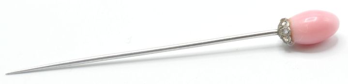 RARE EARLY 20TH CENTURY CONCH PEARL AND DIAMOND STICK PIN