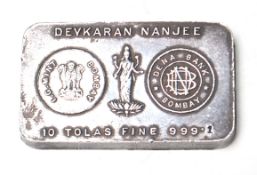 DEVKARAN NANJEE 20 TOLAS SILVER 999 INGOT BAR