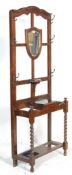20TH CENTURY OAK HALL STAND WITH BEVELLED MIRROR AND STICK STAND