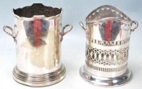 A pair of hallmarked late 19th Century and 20th Century silver plate twin handled wine holders.