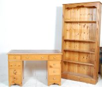 LATE 20TH CENTURY PINE DESK AND OPEN BOOKCASE