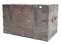 19TH CENTURY OAK AND CAST IRON STRONG BOX COFFER
