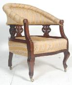 EDWARDIAN EBONISED MAHOGANY TUB SALON / LIBRARY ARMCHAIR