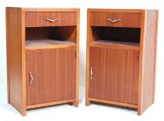 PAIR MID CENTURY RETRO TEAK WOOD BEDSIDE CABINET TABLES