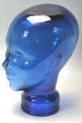 BLUE PRESSED GLASS SHOP DISPLAY HEAD