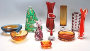 RETRO MID CENTURY STUDIO ART GLASS VASES, ASHTRAY, ETC