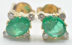 EMERALD AND DIAMOND 18CT GOLD STUD EARRINGS