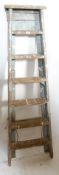 INDUSTRIAL 20TH CENTURY WOODEN FOLDING STEP LADDER