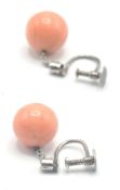 VINTAGE MID CENTURY PINK CORAL AND DIAMOND DROP EARRINGS