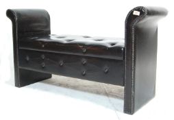 RETRO CONTEMPORARY BLACK LEATHER OTTOMAN BOX CHEST
