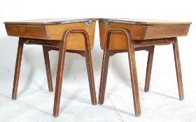 TWO MID CENTURY BRITISH SCHOOL DESKS WITH HINGED TOP