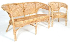 A RETRO 1070’S BAMBOO LOVE SEAT AND CHAIR