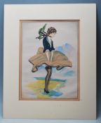 GIOVANNI MESCHINI (1888 - 1977 ) ART DECO PAINTING - A GUST OF WIND