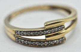 9CT GOLD AND DIAMOND SPLIT BAND RING