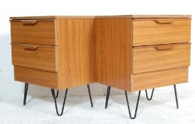 TWO VINTAGE 20TH CENTURY BEDSIDE CABINETS ON HAIRPIN SUPPORTS