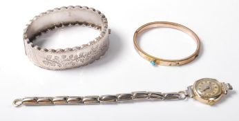 ART DECO COCKTAIL WATCH & VICTORIAN SILVER BANGLE