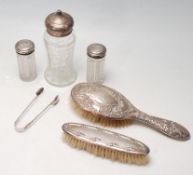 A COLLECTION OF DRESSING TABLE SILVER AND CUT GLASS ITEMS.