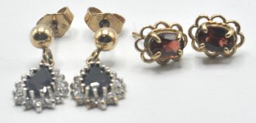 TWO PAIRS OF 9CT GOLD COLOURED STONE EARRINGS