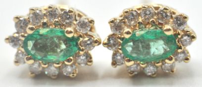 14CT GOLD EMERALD AND DIAMOND STUD EARRINGS