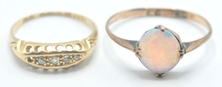 EDWARDIAN 18CT GOLD AND DIAMOND RING AND 9CT GOLD OPAL RING