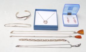 SILVER MIXED LADIES JEWELLERY INCLUDING AMBER