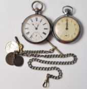 VICTORIAN SILVER POCKET WATCH AND INGERSOLL POCKET WATCH AND CHAIN