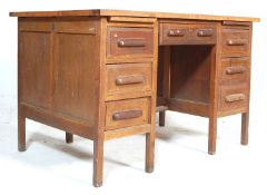 1920'S INDUSTRIAL TWIN PEDESTAL OAK CRUSADER DESK