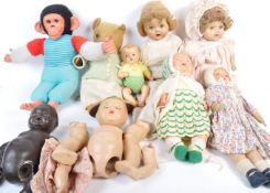 A COLLECTION OF COMPOSITION BODY DOLLS AND TEDDY BEARS