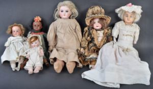 COLLECTION OF ASSORTED GERMAN MADE BISQUE HEADED DOLLS