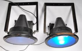 PAIR OF METAL CASED THEATER SPOTLIGHTS HAVING BLUE