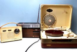 A GROUP OF THREE RETRO RADIOS AND RECORD PLAYER
