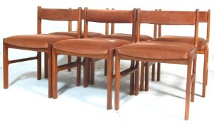 SIX TEAK WOOD DINING CHAIRS.