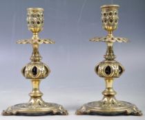 PAIR OF 19TH CENTURY BRASS TABLE CANDLESTICKS WITH PIERCED DETAILS