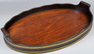 GEORGIAN ANTIQUE BRASS BOUND WOODEN SERVING TRAY