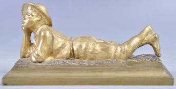 19TH CENTURY ORMOLU BRONZE FIGURAL PAPERWEIGHT OF A BOY